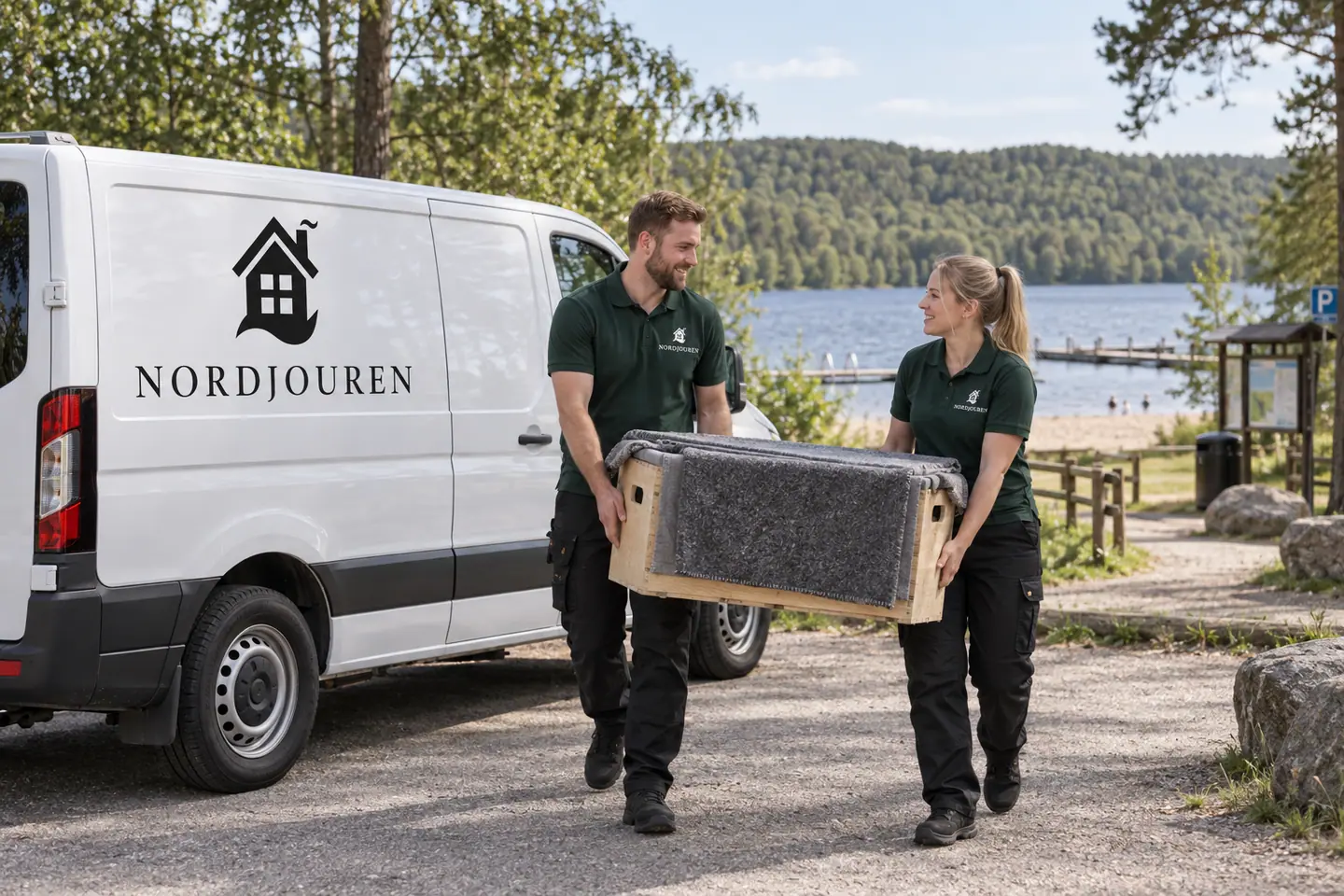 Illustration: Nordjourens bil och personal i Nödinge, vimmersjön öster om nödinge