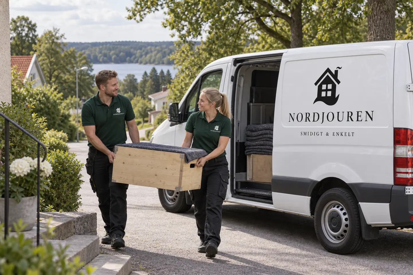 Illustration: Nordjourens bil och personal i Åtvidaberg, bysjön och ekmiljön vid fiskarhagen