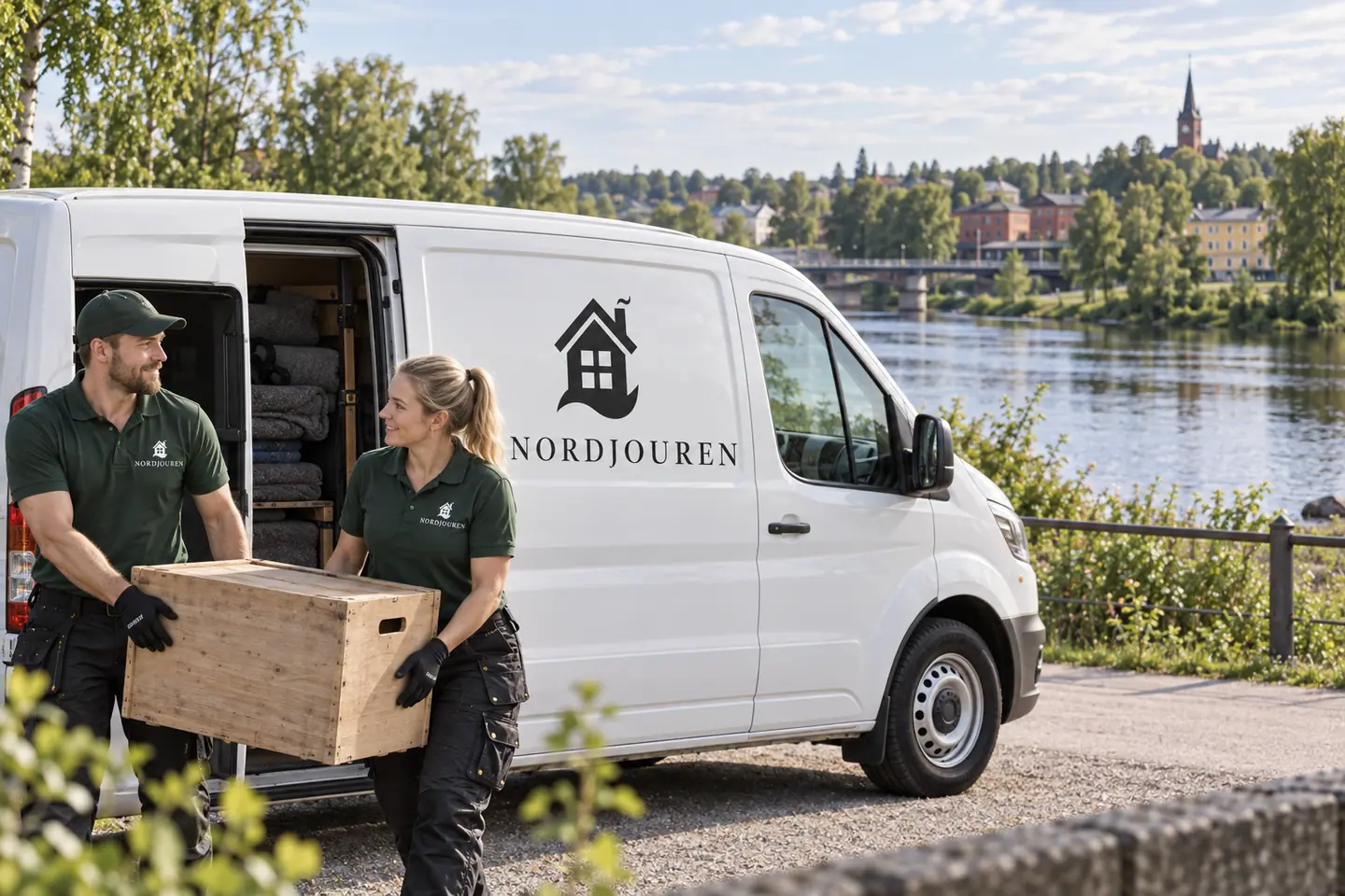 Illustration: Nordjourens bil och personal i Avesta, koppardalens älvkant