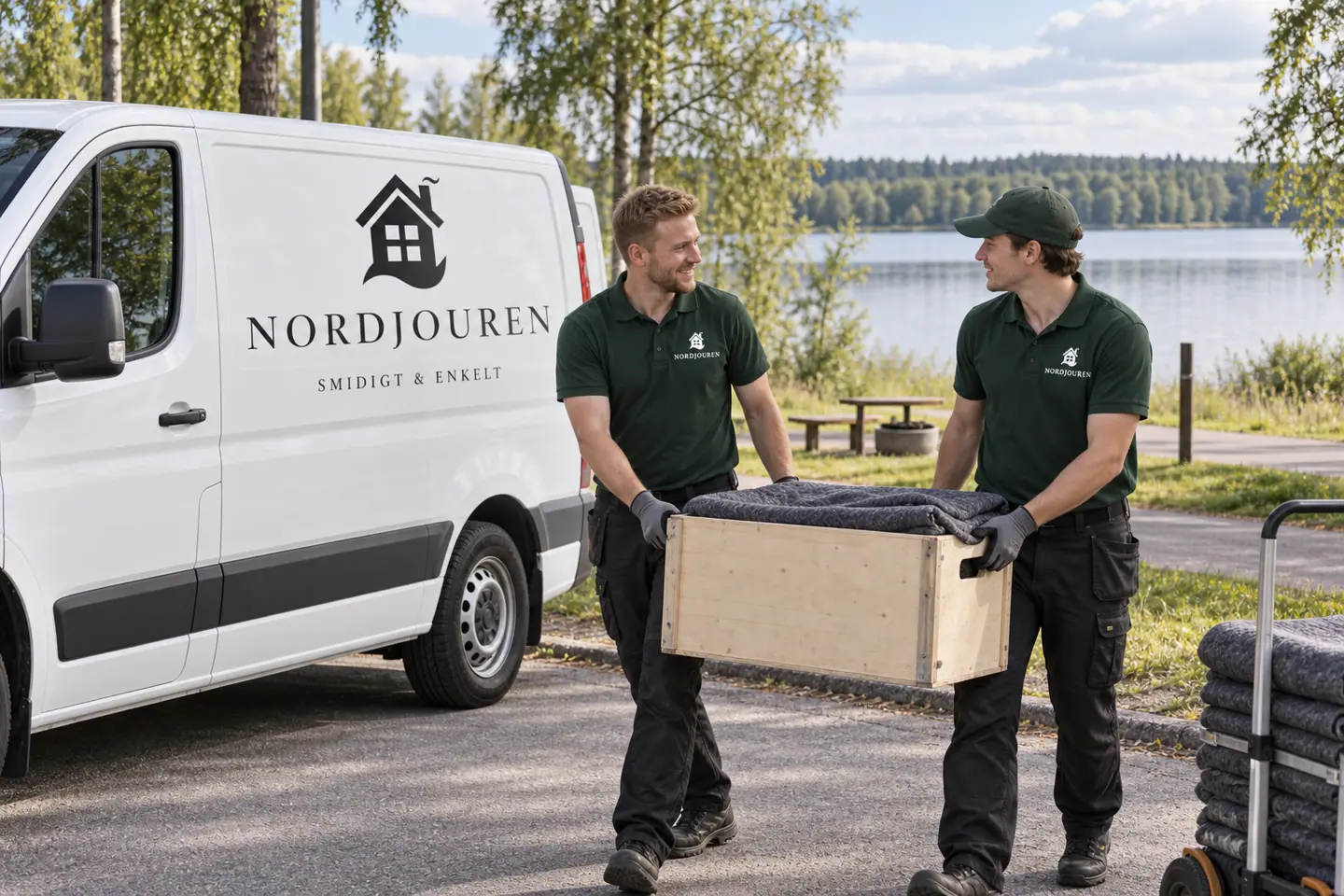 Illustration: Nordjourens bil och personal i Boden, bodträskets centrumnära strand