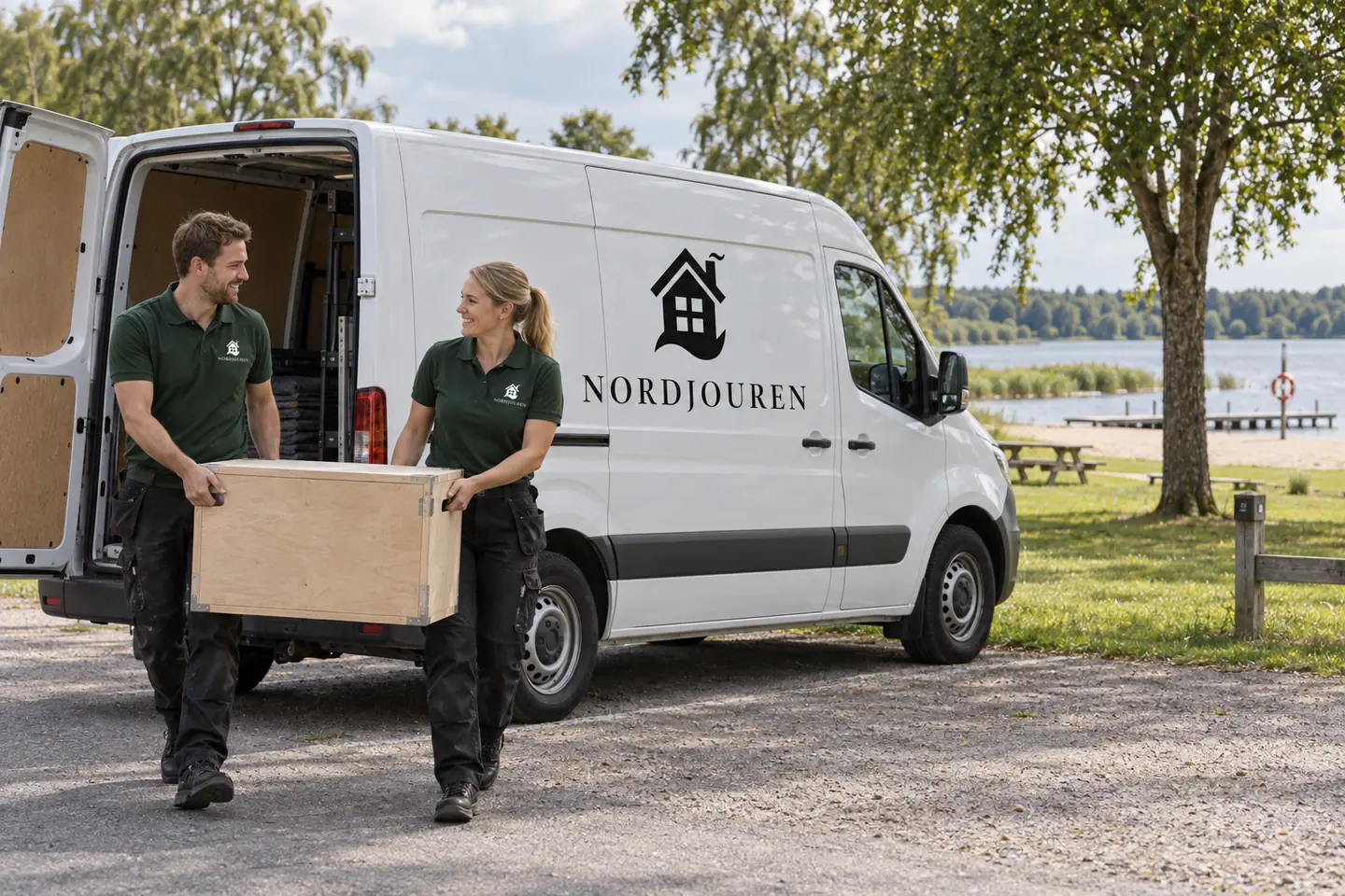 Illustration: Nordjourens bil och personal i Bromölla, strandängens tillfart vid ivösjön