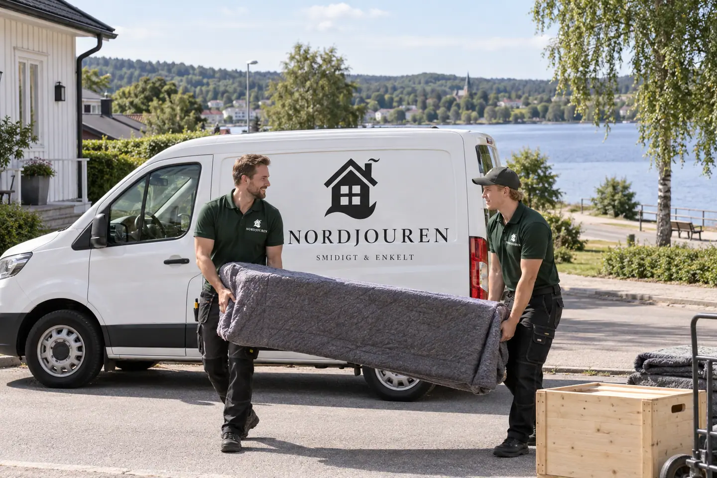Illustration: Nordjourens bil och personal i Ed, lilla les centrumnära norra strand