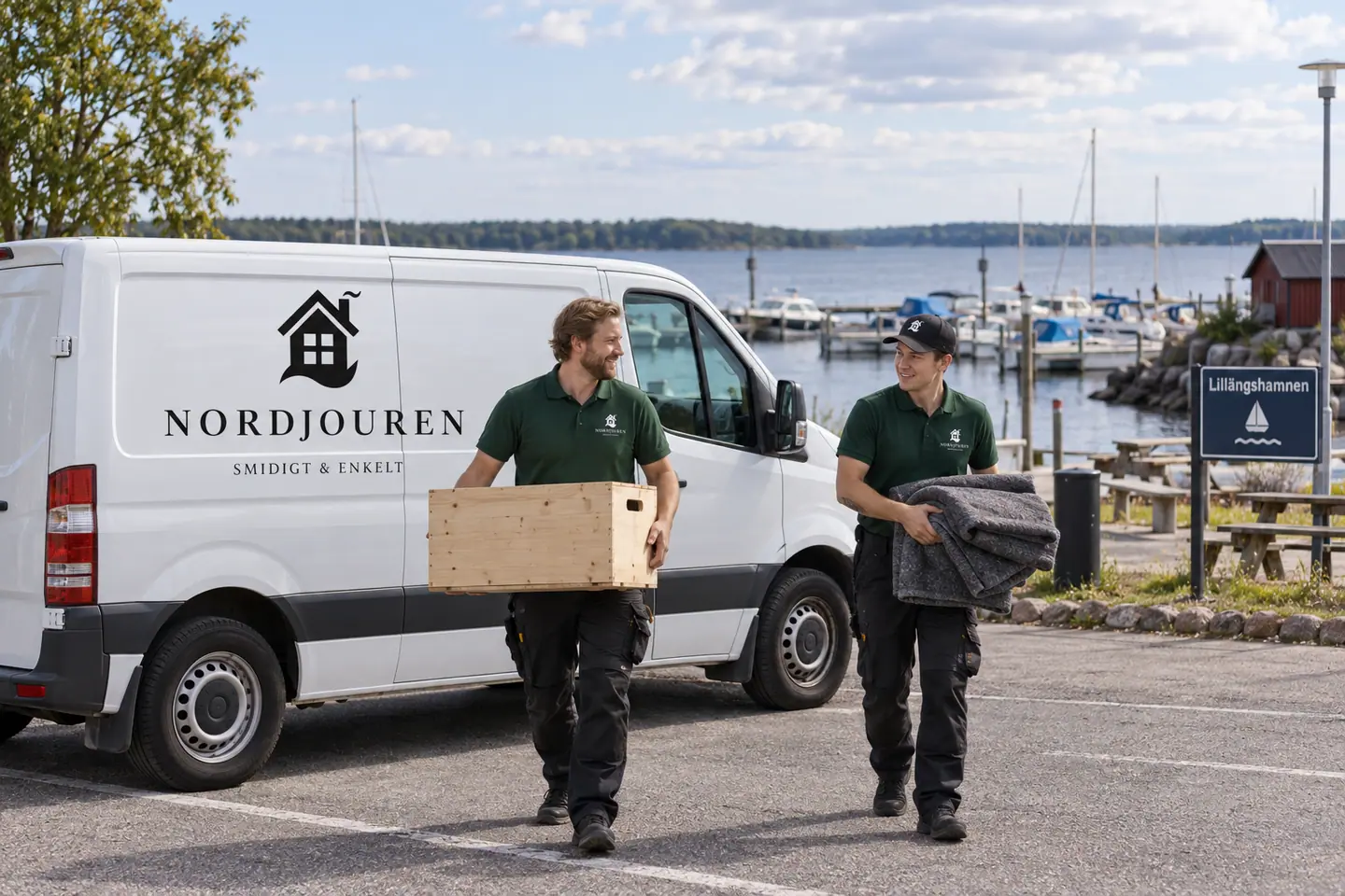 Illustration: Nordjourens bil och personal i Skoghall, lillängsvägen vid lillängshamnen