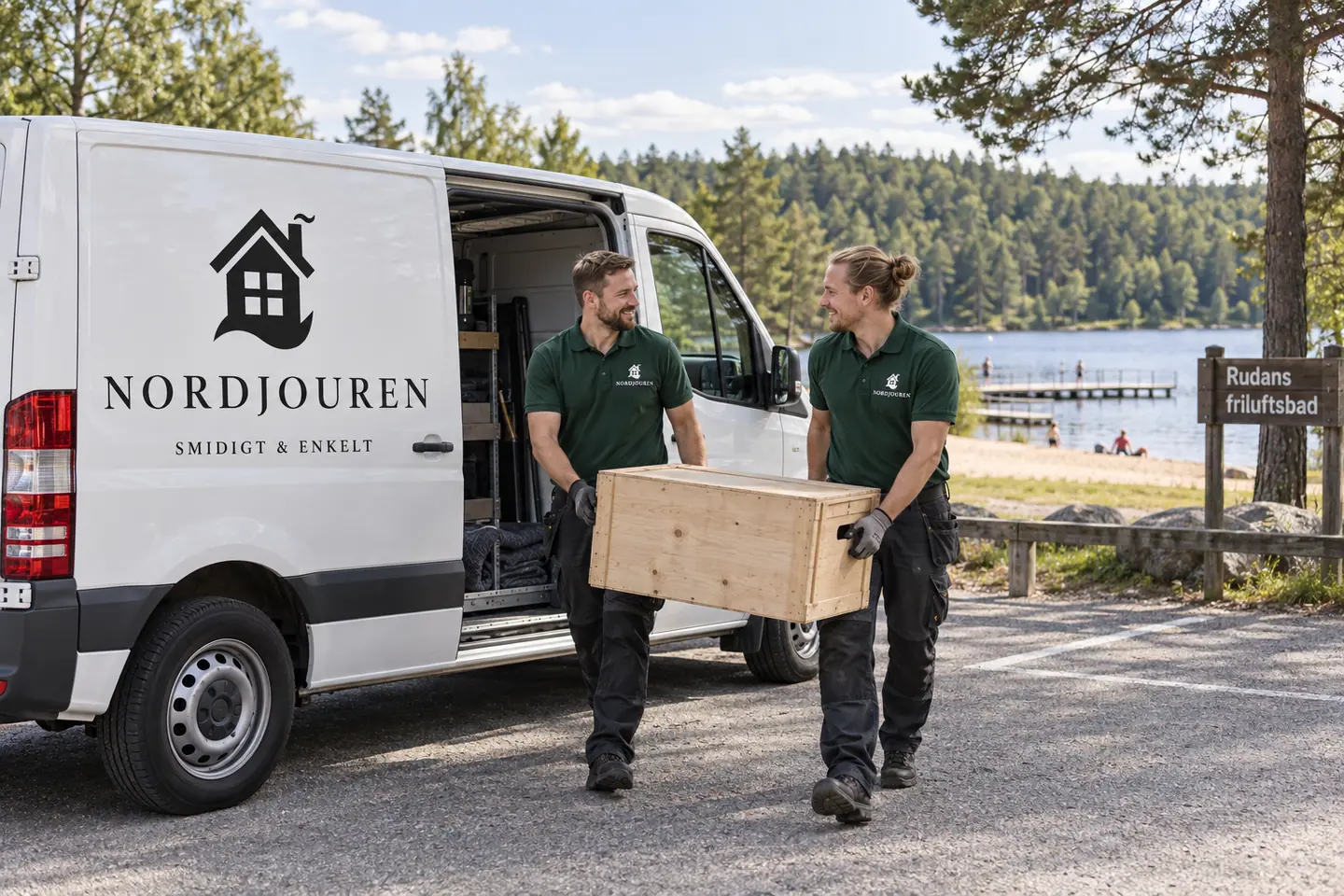 Illustration: Nordjourens bil och personal i Handen, rudans tillfart vid övre rudansjön