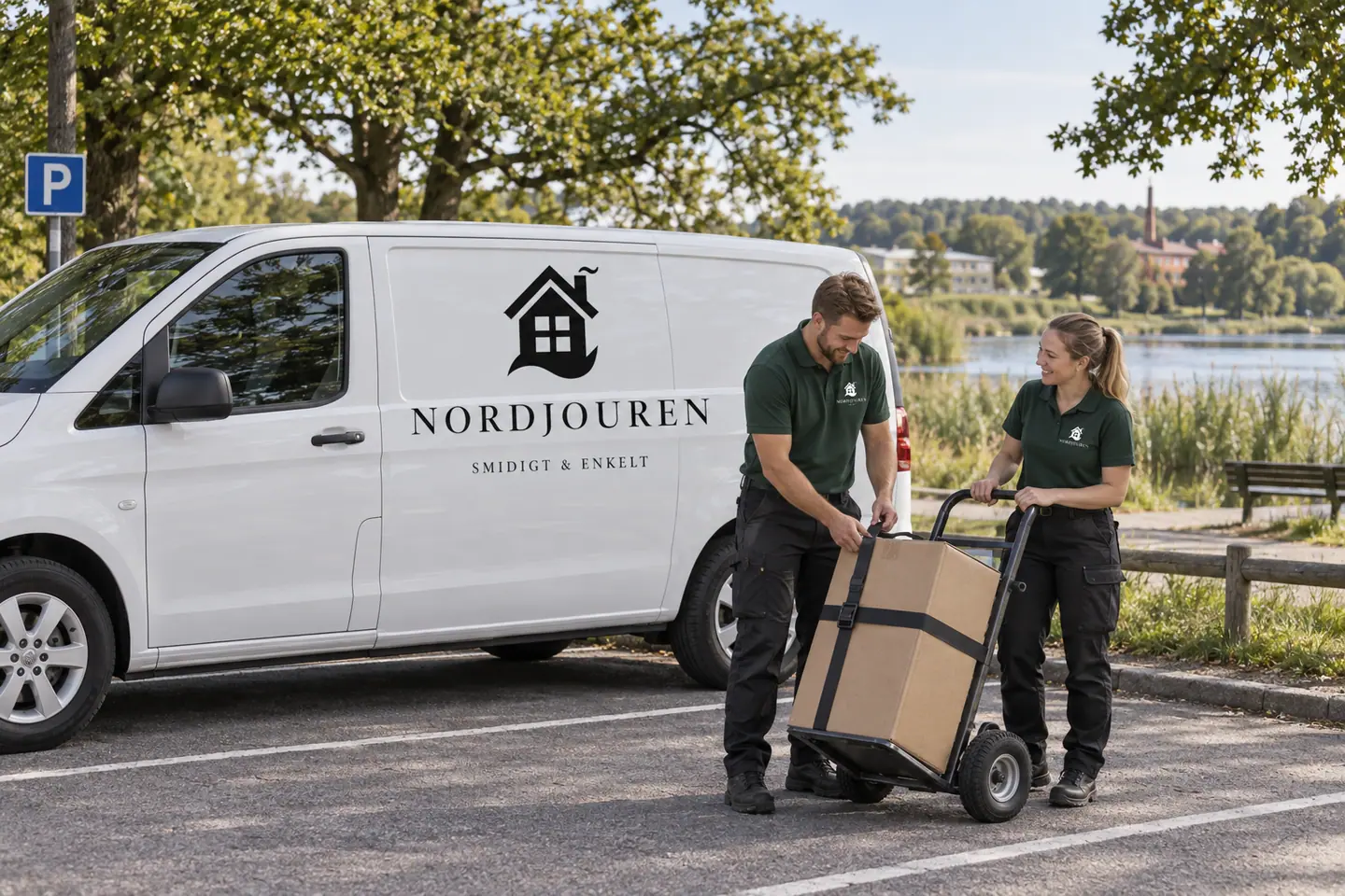 Illustration: Nordjourens bil och personal i Mölnlycke, massetjärns parkering i mölnlycke