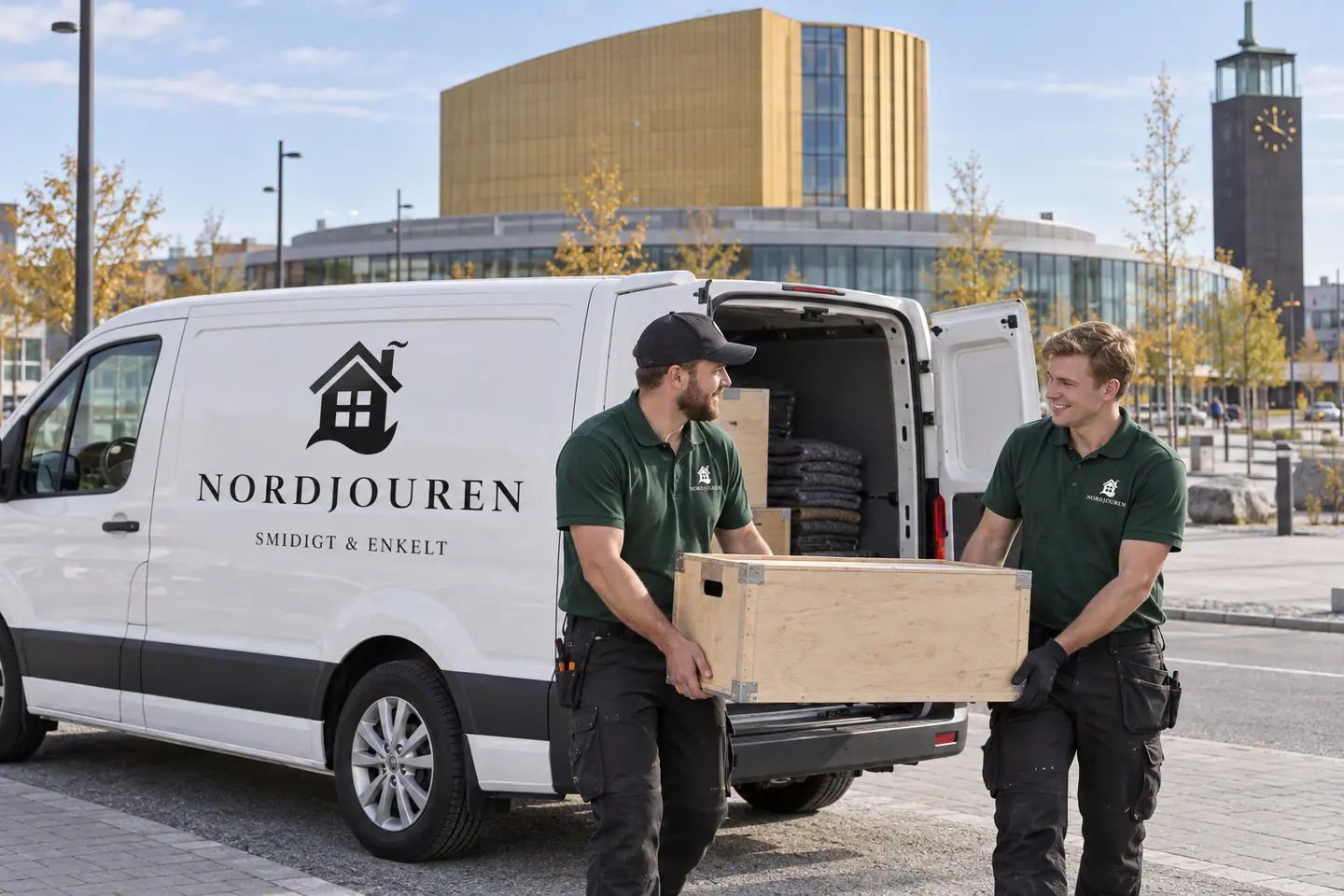 Illustration: Nordjourens bil och personal i Kiruna, nya centrumet kring kristallen