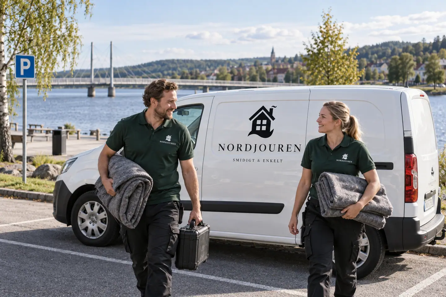 Illustration: Nordjourens bil och personal i Ludvika, kajvägen vid väsmanstrand
