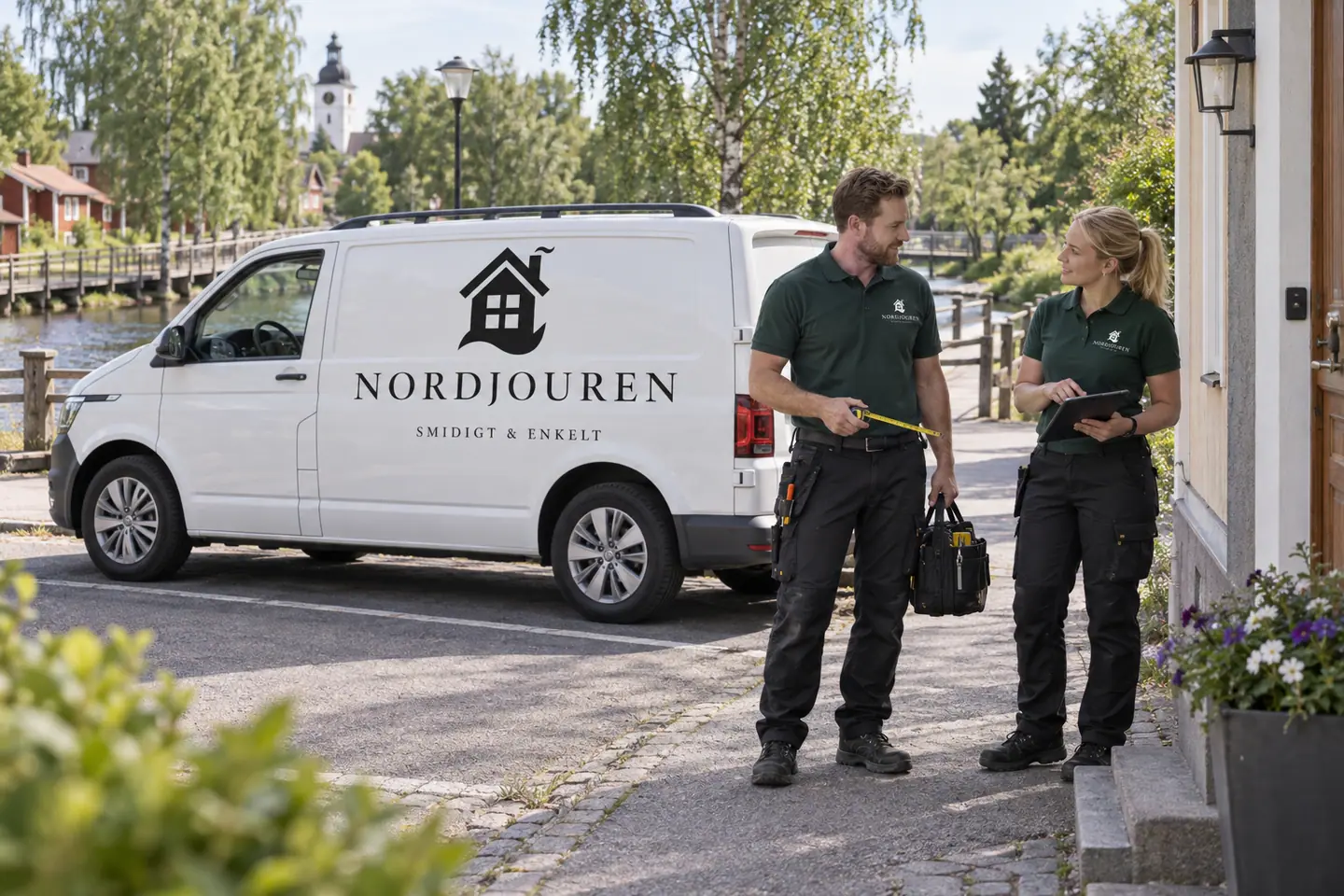 Illustration: Nordjourens bil och personal i Orsa, tillfartsmiljön vid lillån