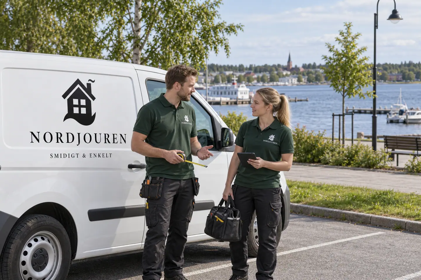 Illustration: Nordjourens bil och personal i Piteå, landsidan vid södra hamn