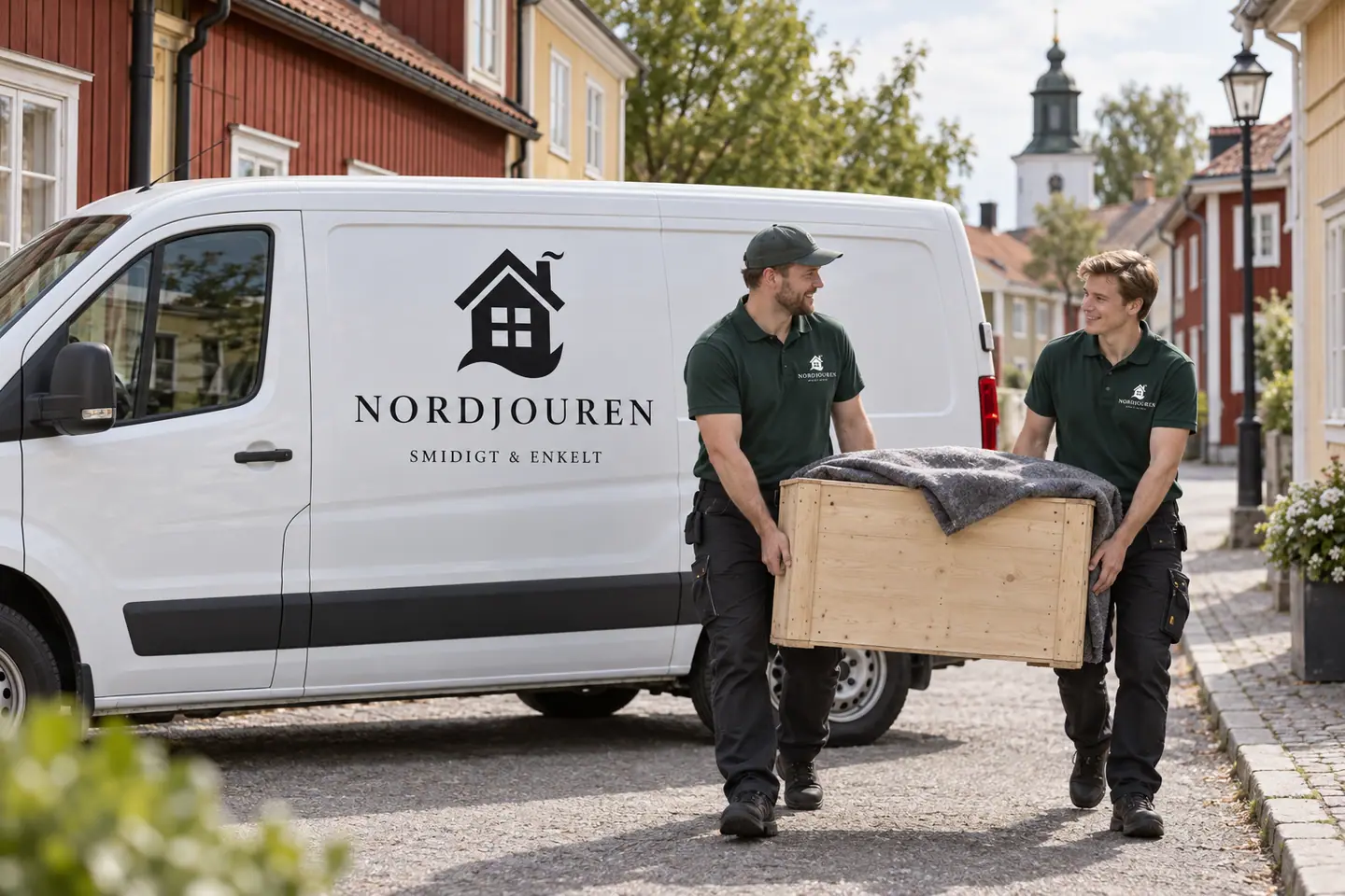 Illustration: Nordjourens bil och personal i Säter, trästaden
