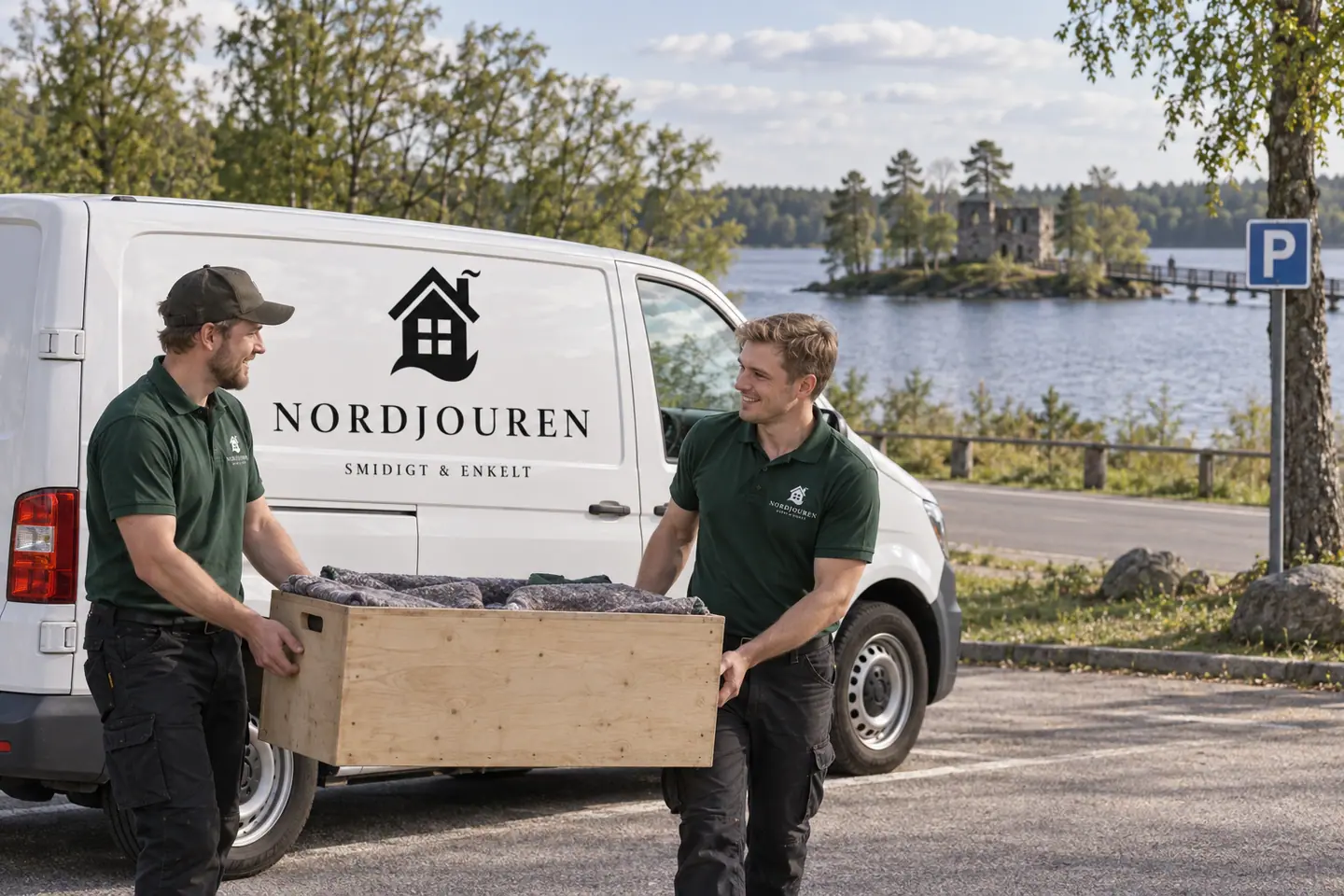 Illustration: Nordjourens bil och personal i Sävsjö, eksjöhovgårdssjön