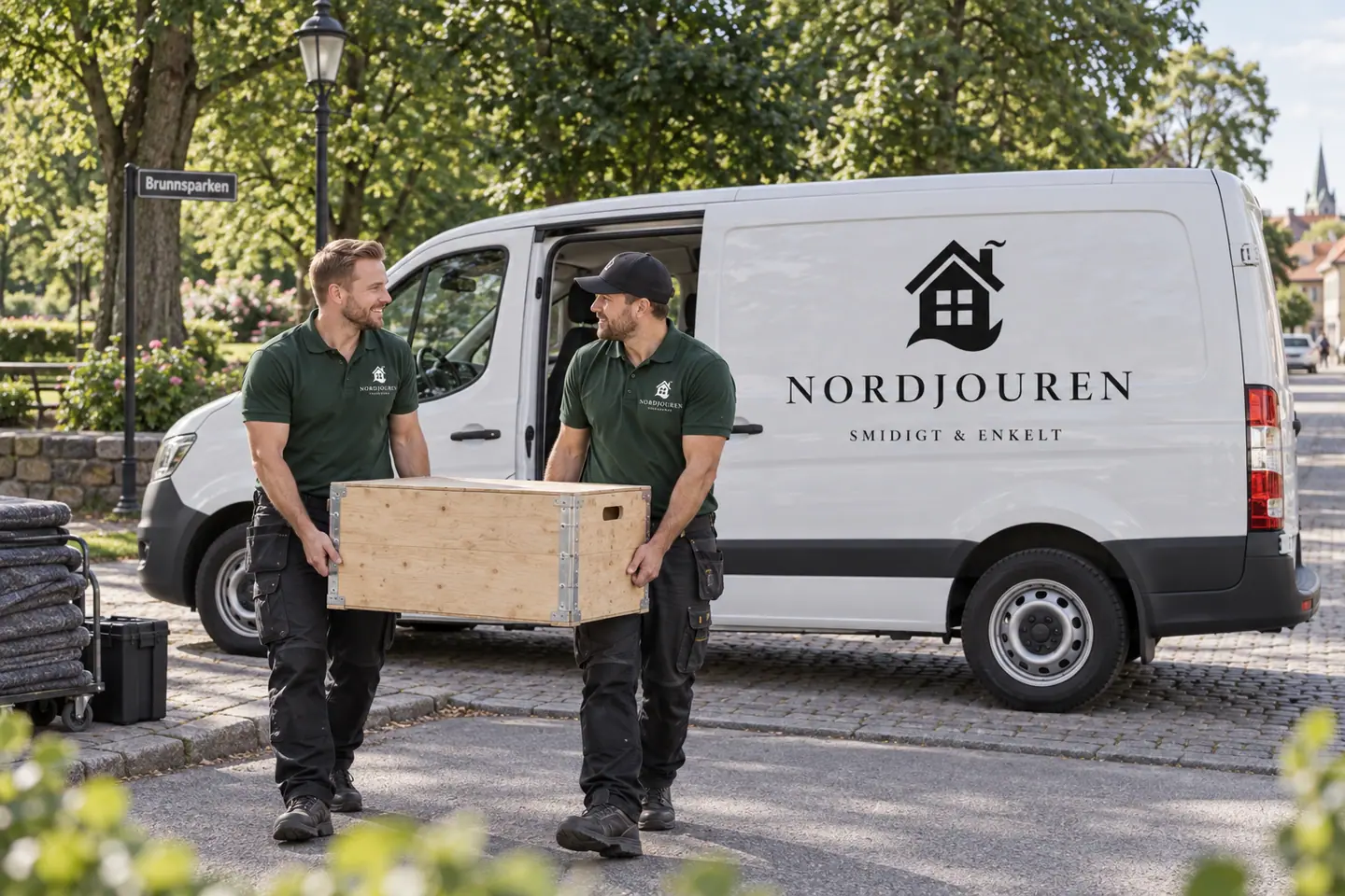 Illustration: Nordjourens bil och personal i Simrishamn, brunnsparken