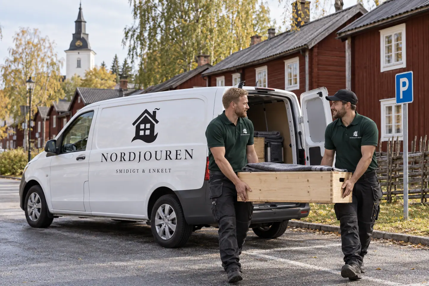 Illustration: Nordjourens bil och personal i Skellefteå, bonnstan