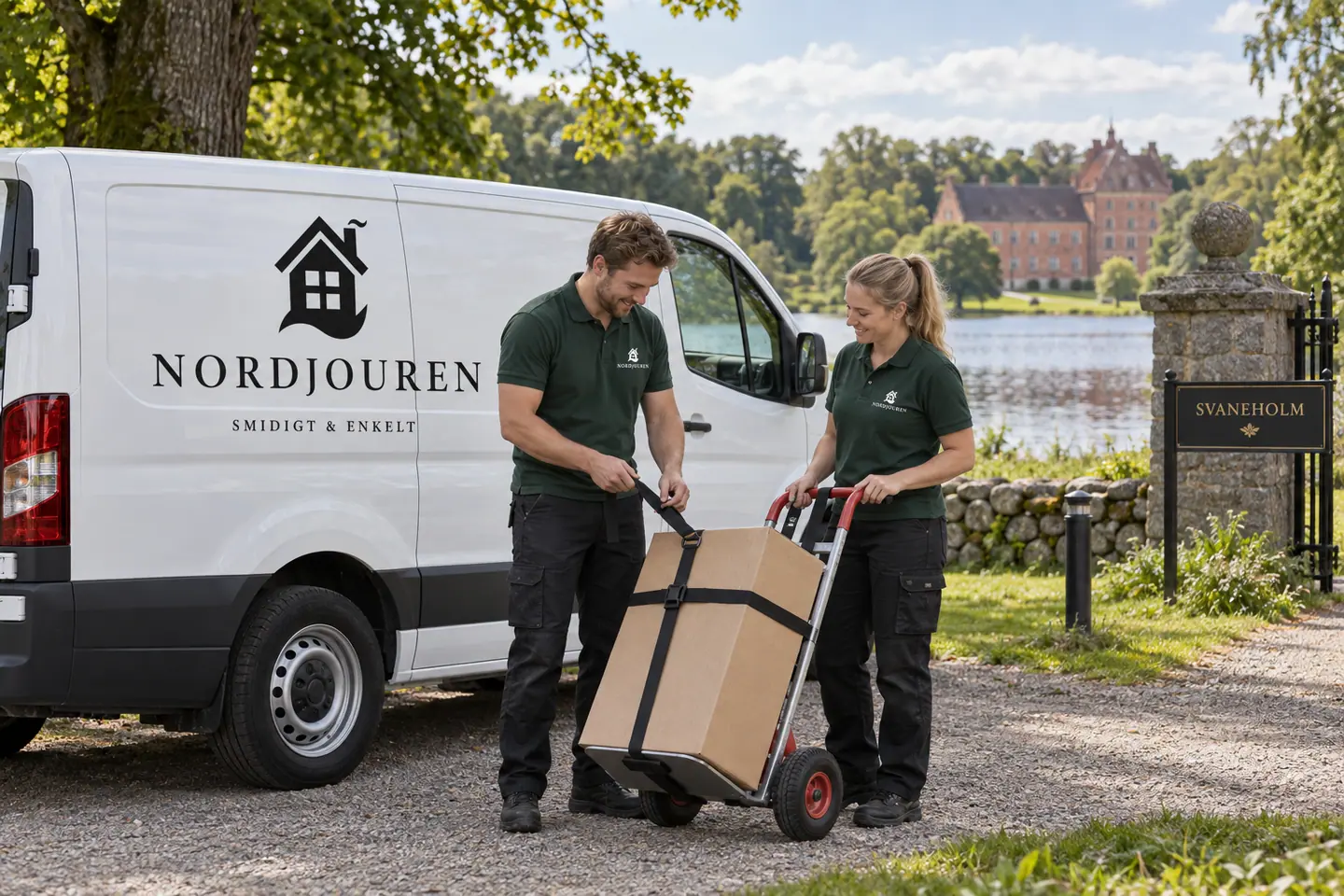 Illustration: Nordjourens bil och personal i Svaneholm, svaneholms slottspark