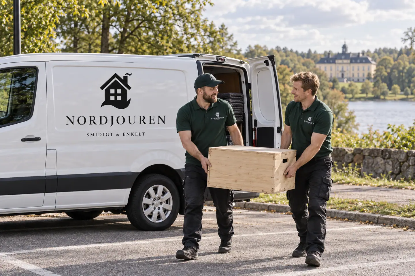 Illustration: Nordjourens bil och personal i Sollentuna, edsbergs slottsområde