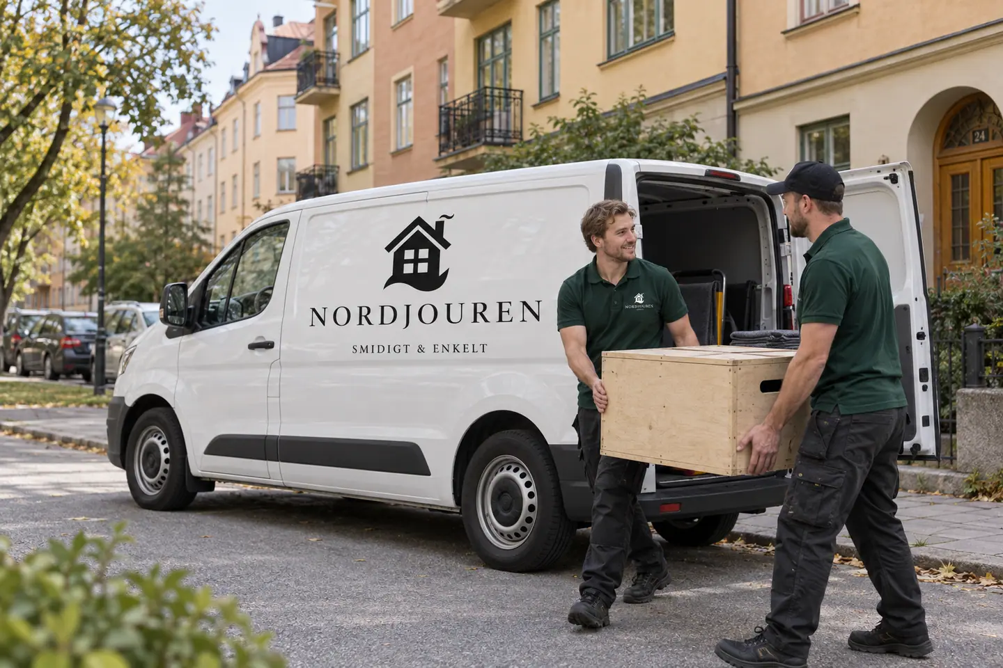Illustration: Nordjourens bil och personal i Solna, gamla råsunda