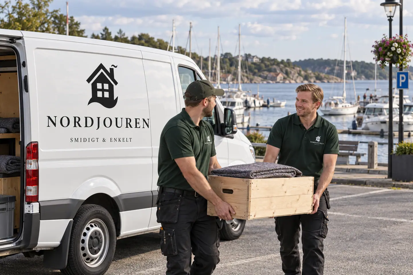 Illustration: Nordjourens bil och personal i Stenungsund, gästhamnen