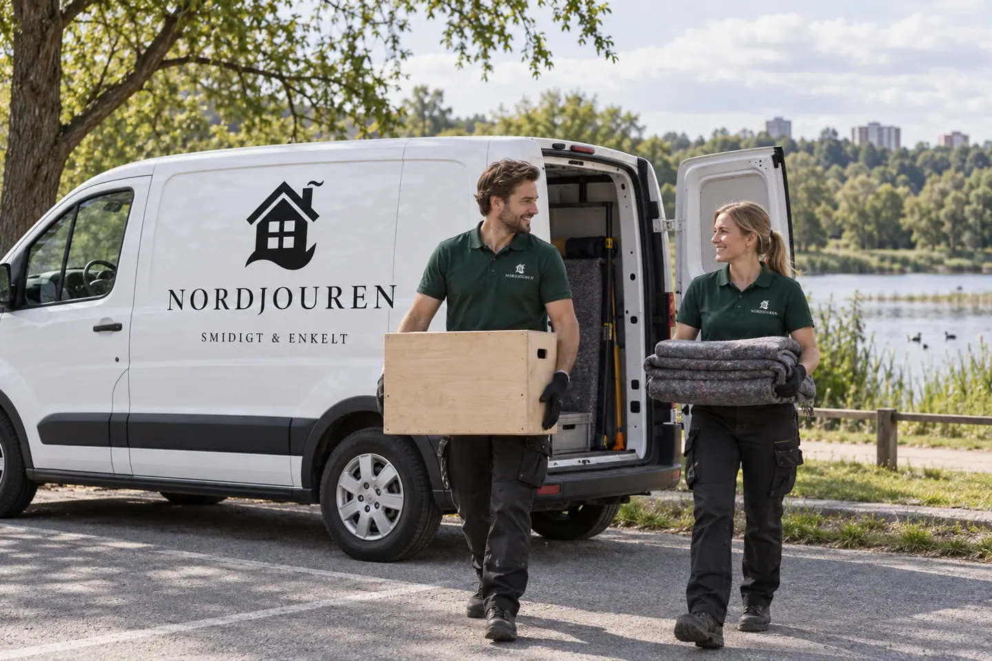 Illustration: Nordjourens bil och personal i Sundbyberg, lötsjön
