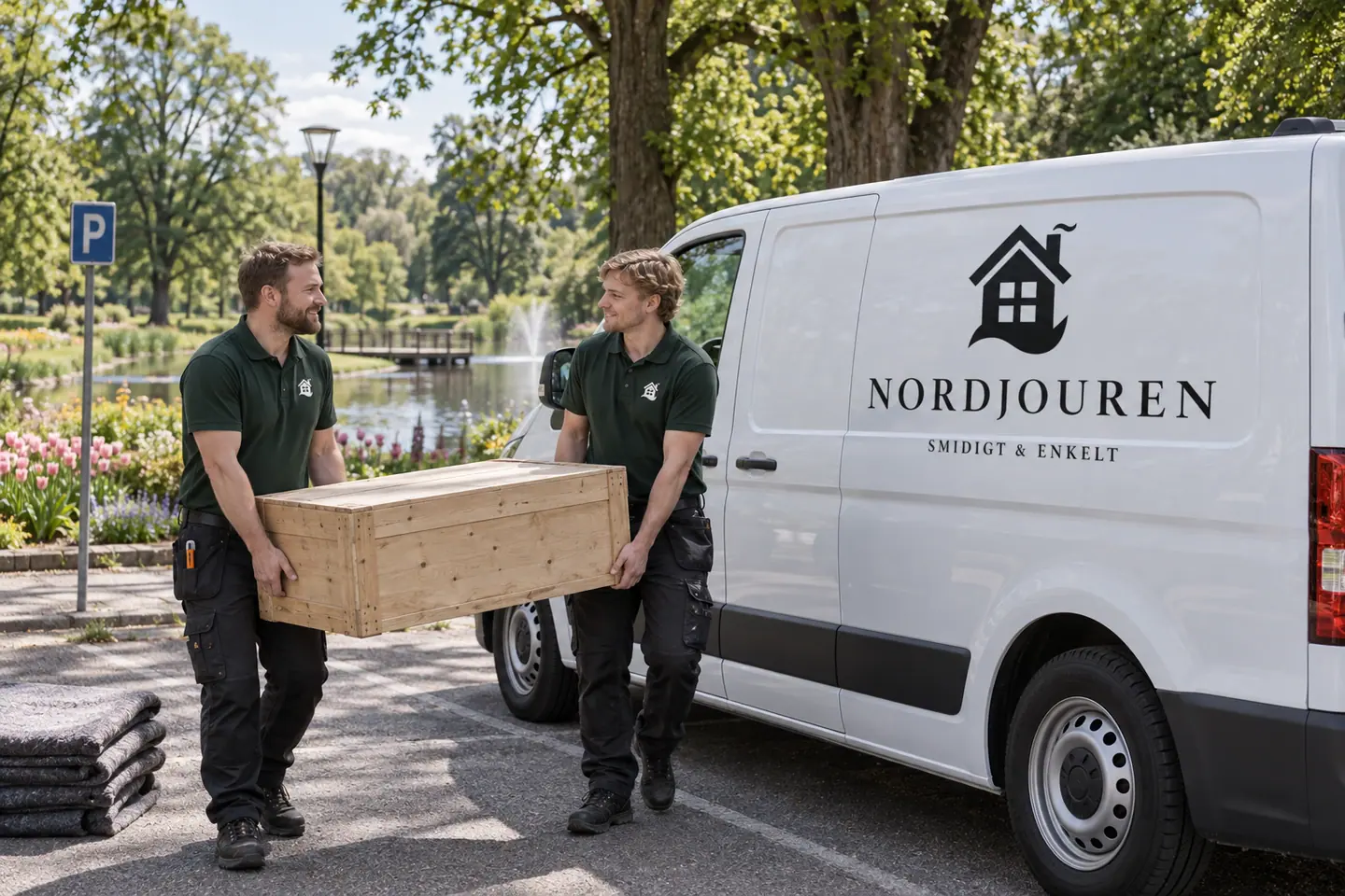 Illustration: Nordjourens bil och personal i Svedala, stadsparken