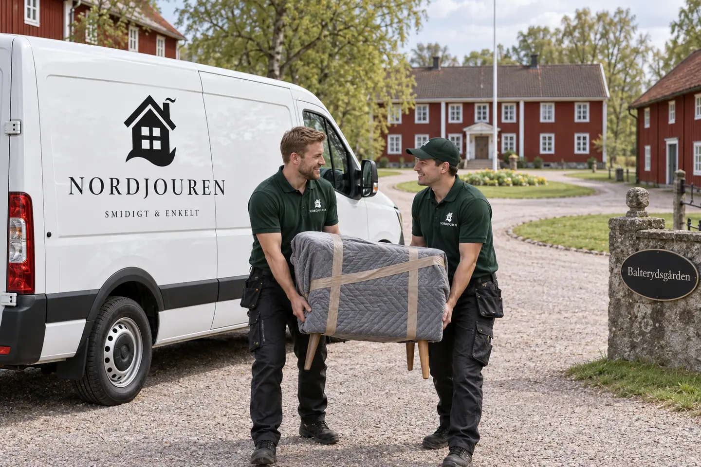 Illustration: Nordjourens bil och personal i Tibro, balterydsgården