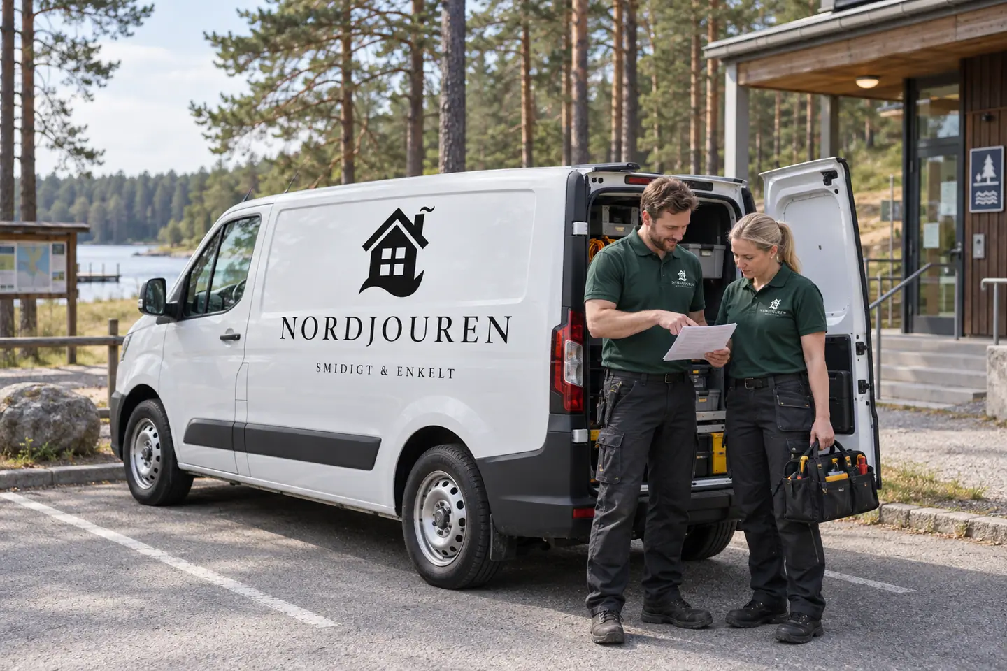 Illustration: Nordjourens bil och personal i Timrå, vivstavarvstjärn och timrå tallhed