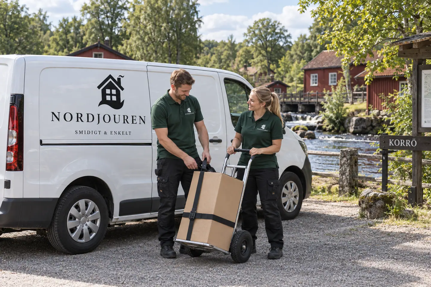 Illustration: Nordjourens bil och personal i Korrö, korrö hantverksby