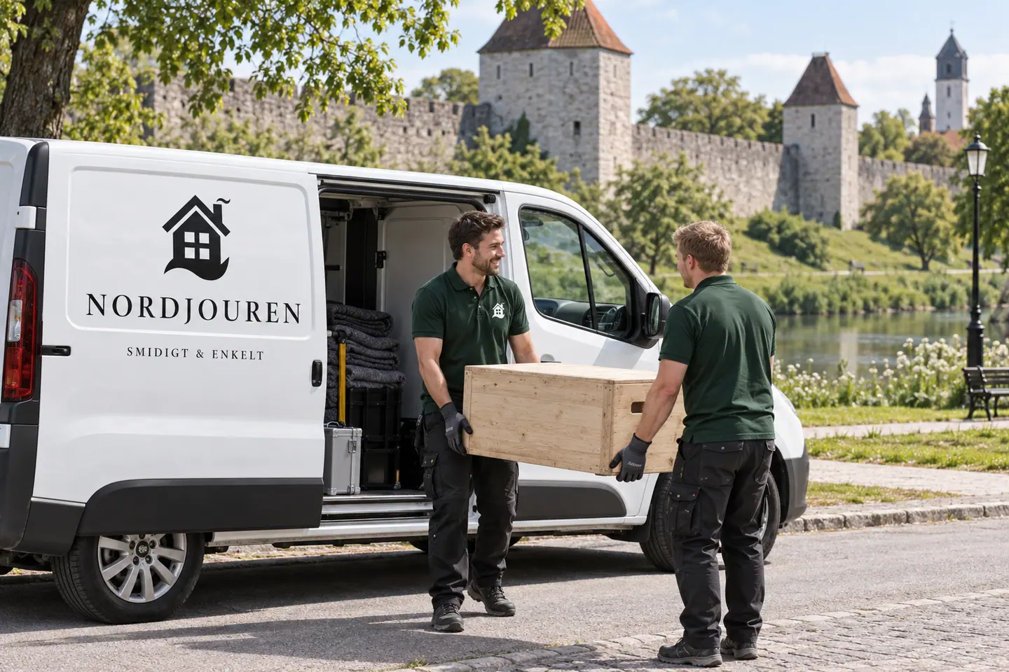 Illustration: Nordjourens bil och personal i Visby, östergravar utanför visby ringmur
